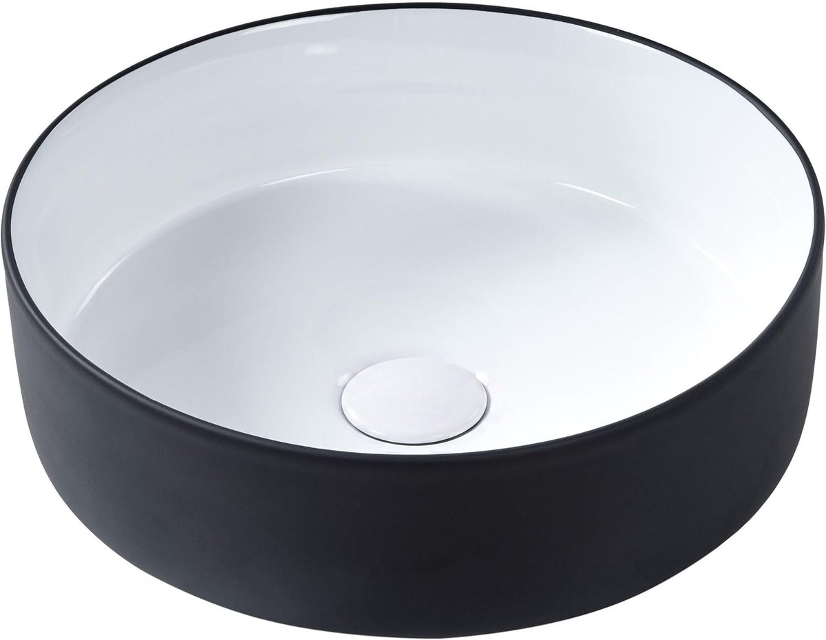 Wastafel waskom ⌀ 36 cm wit met zwart glanzende afwerking badkamer Calig