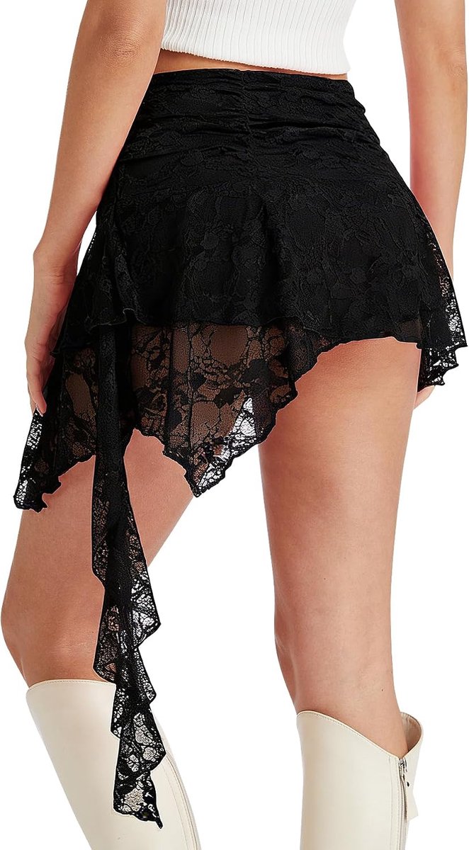 Kanten minirok Sexy Y2k bloemen kanten rokken Gelaagde gerimpelde A-lijn korte rok voor feestjes, clubs, casual