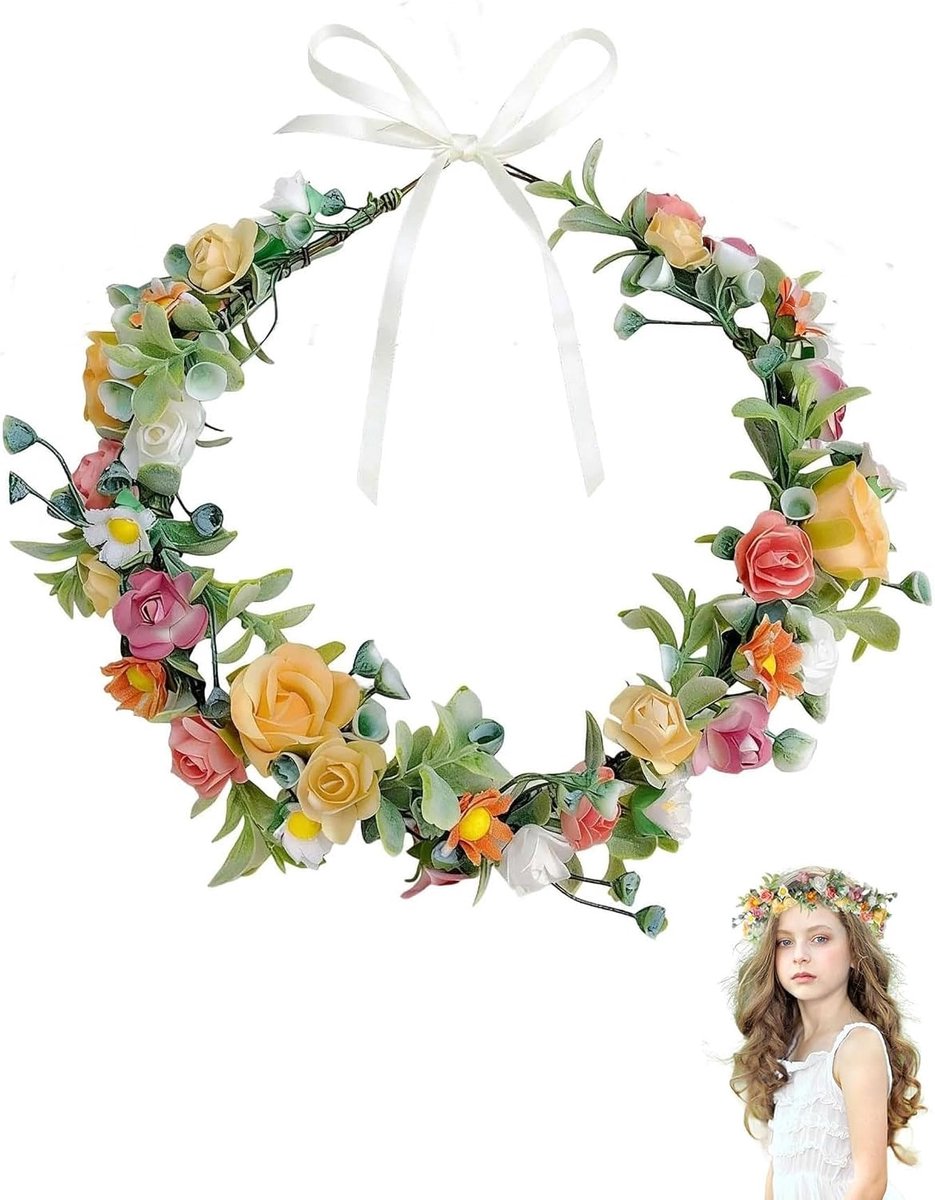 Verstelbaar, voor dames en meisjes, gevlochten rozen, voor bruiloft, festival, feest, fotografie, accessoires voor bruidsmeisjes, communie en speciale gelegenheden