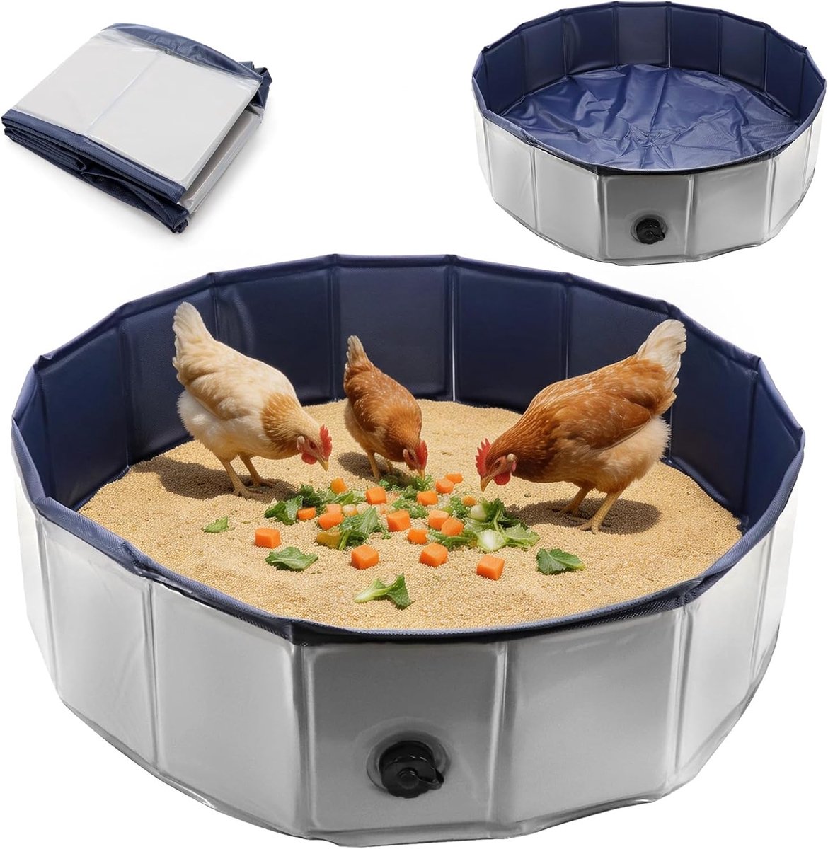 Hondenzwembad, kuip, zandbad, hondenzwembad, opvouwbaar, van krasbestendig pvc-materiaal, 80 × 20 cm, stofbad voor kippen, opvouwbaar, kippenbad, verstelbaar, geschikt voor alle kleine dieren, grijs