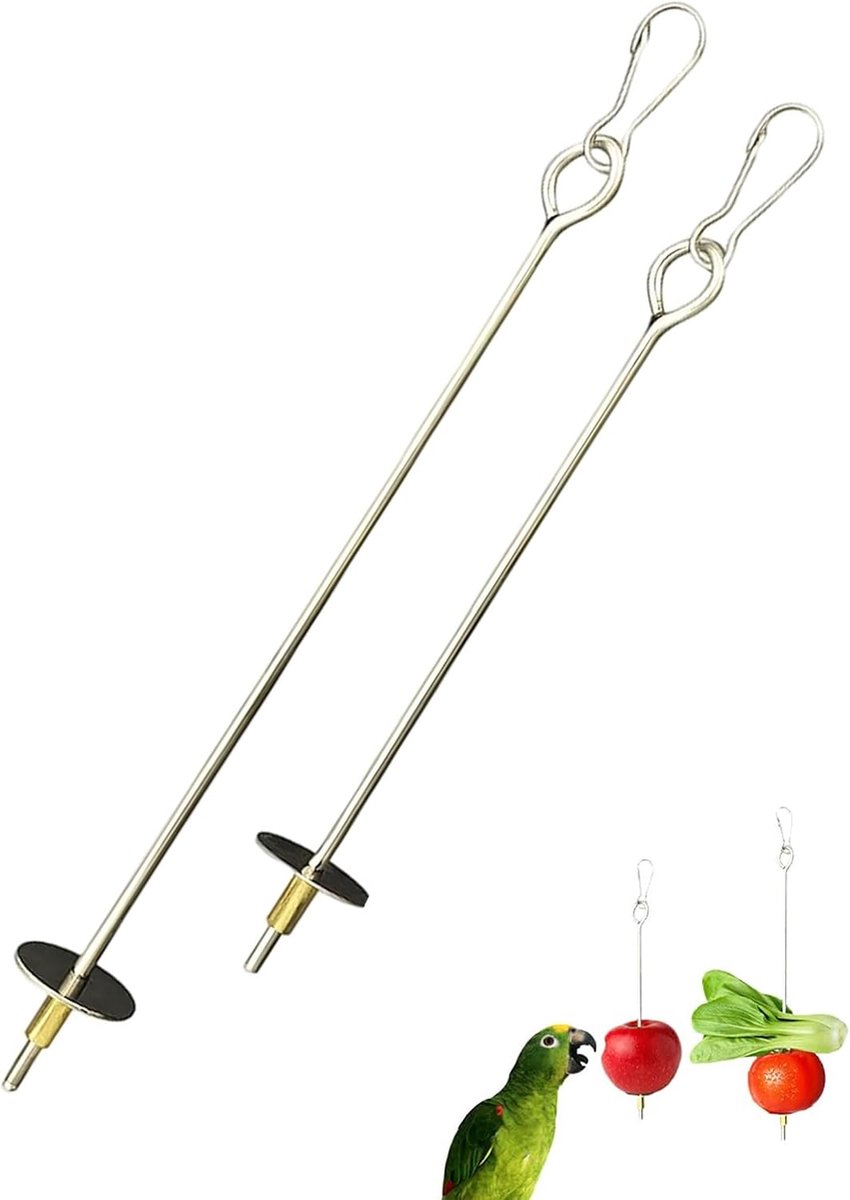 2 stuks vogelspies, papegaaienspies, voederdispenser, speelgoed, vogel, vogelspeelgoed, voederkribbe, voor kippenspeelgoed, roestvrij staal, kippengroentespies, vogelgroentespies