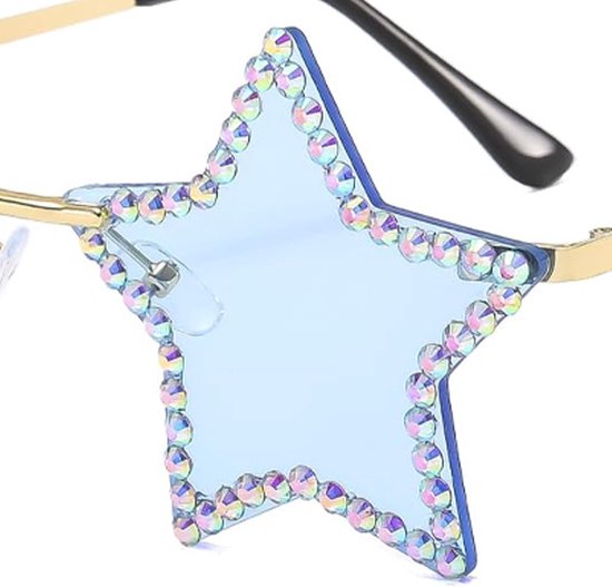 Zonnebril in de vorm van een ster met diamanten, randloze, funky bling diamanten zonnebril voor een zomers strandfeest (blauw) — afbeelding 5