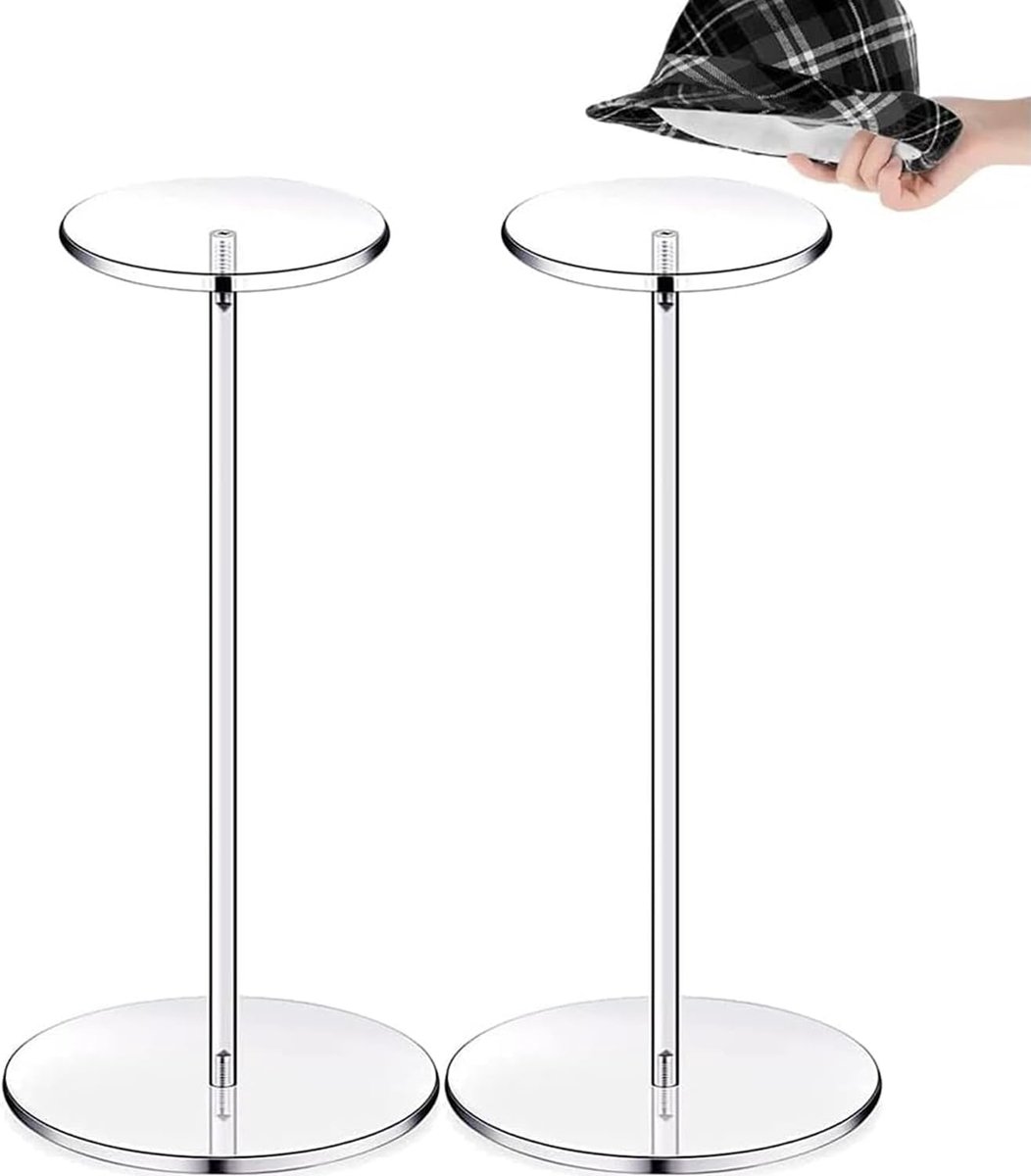 2 stuks transparante hoedenstandaard met basis voor hoeden van acryl, pruikstandaard voor helmen, hoeden, sieradenhorloge (30 cm, rond)