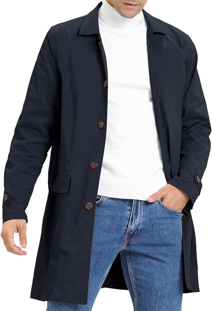 trenchcoat enkele rij lange mantel lichte revers herfst winter jas overgangsjas