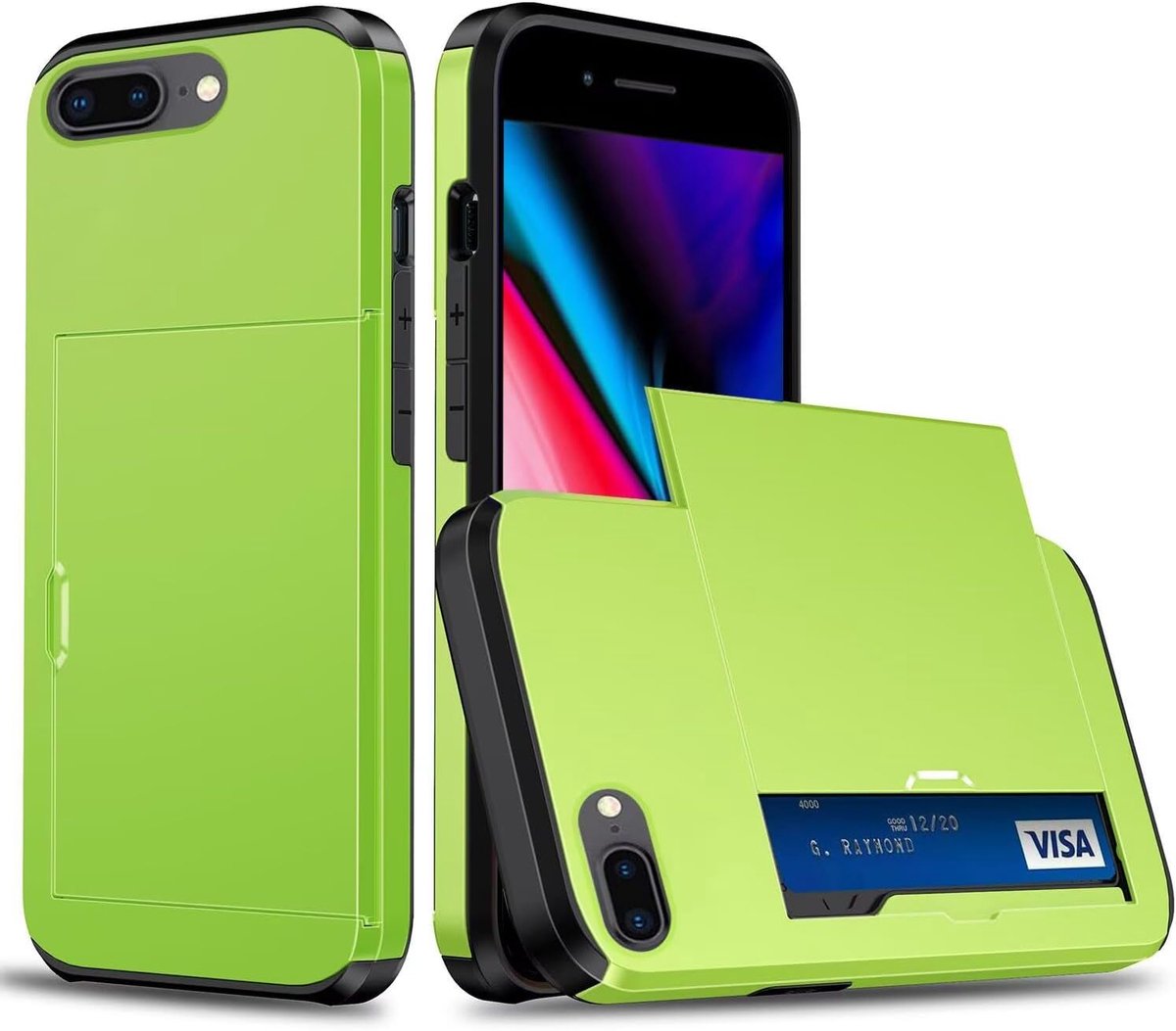 Telefoonhoesje voor iPhone 7/8/iPhone SE 2020/SE 2022, siliconen telefoonhoes met kaartenvak, dun, zacht, schokbestendig, flexibel, bumper, portefeuille, beschermhoes, groen