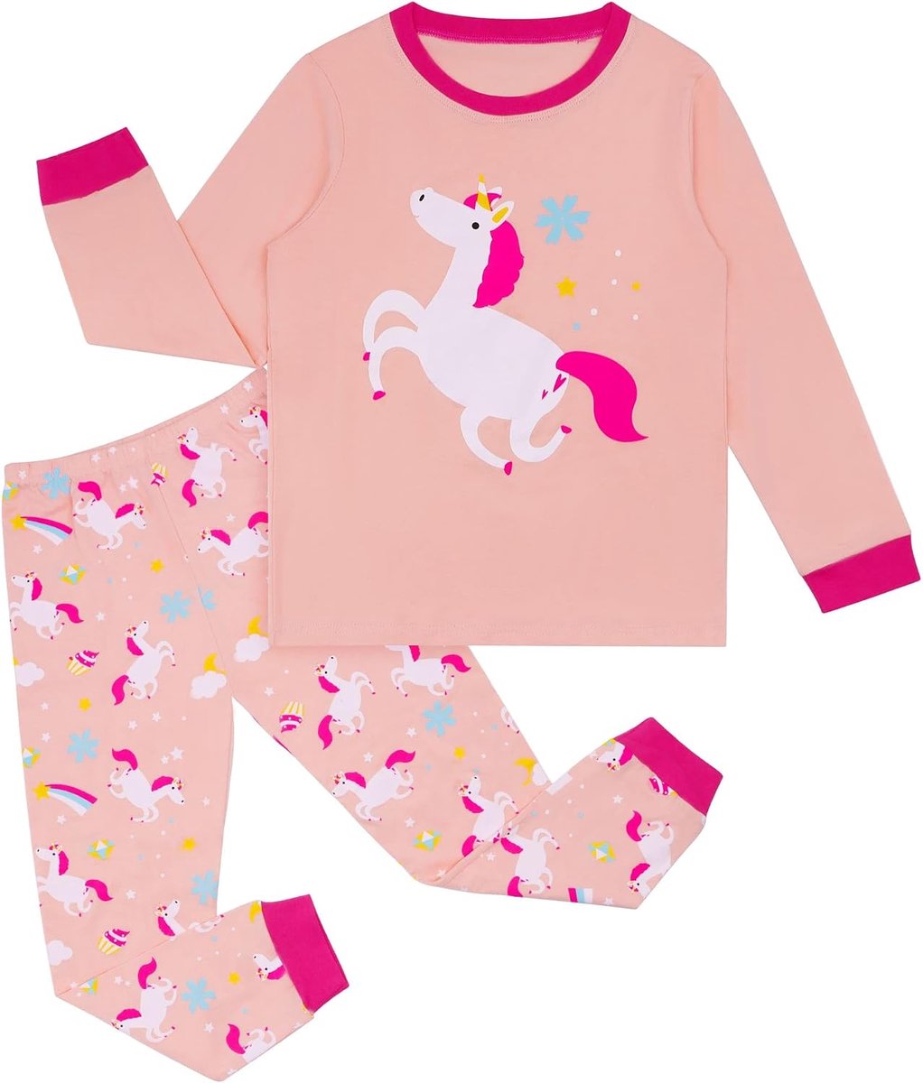 Jongens Meisjes Katoen Lange mouwen Eenhoorn Dinosaurus T-shirt en Broek Pyjama set Zacht 2-delig Nachtkleding Kinderhuisoutfit Vrijetijdskleding 2-8 jaar Maat 92-128