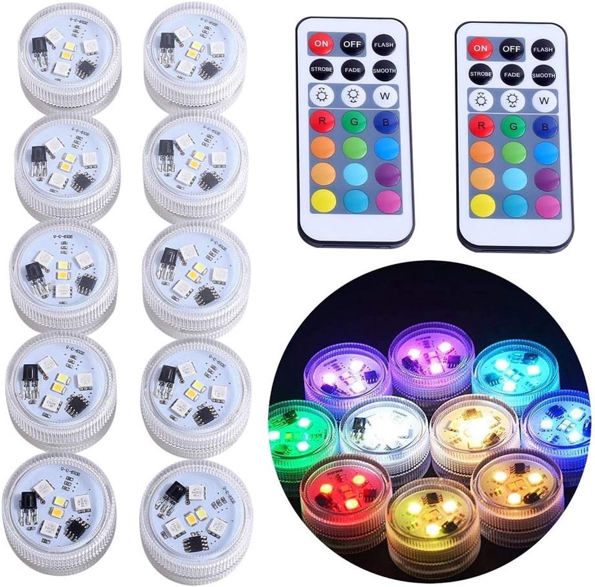 10 stuks Onderdompelbare LED Verlichting Theelichtjes Kaars, RGBW Kleurverandering met Afstandsbediening, CR2450 Batterij Aangedreven, Waterdicht voor Vijver, Fontein, Papieren Lantaarn