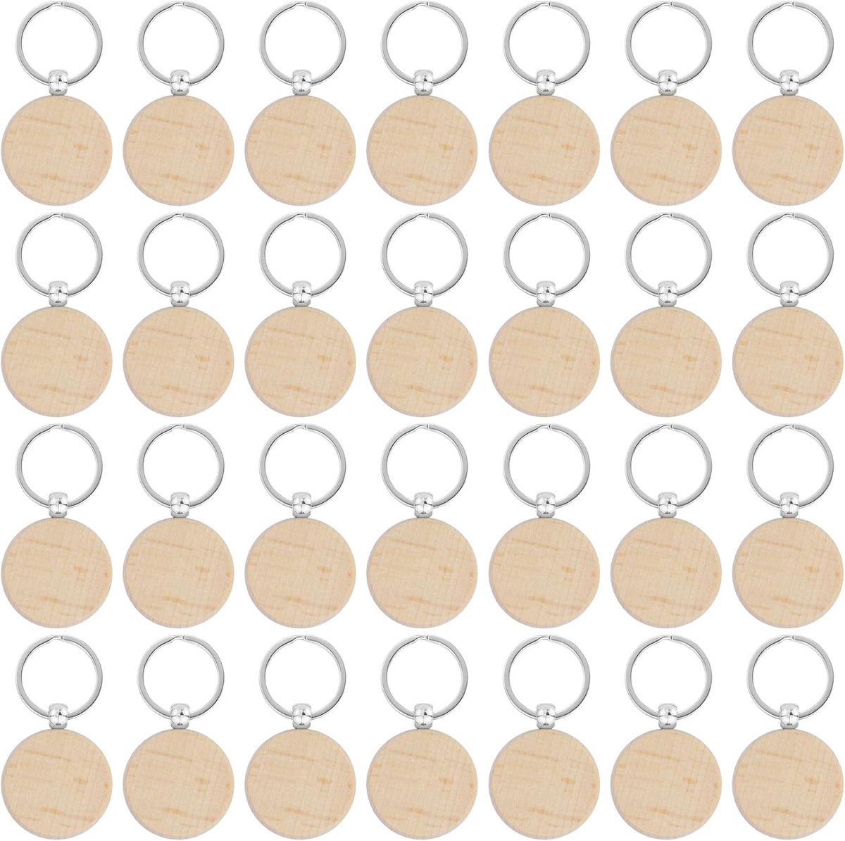 28 stuks houten sleutelhangers, ronde sleutelhangers, gepersonaliseerde sleutelring van natuurlijk hout, voor doe-het-zelf, sleutelhangers, naamplaatjes, decoraties, houtverf