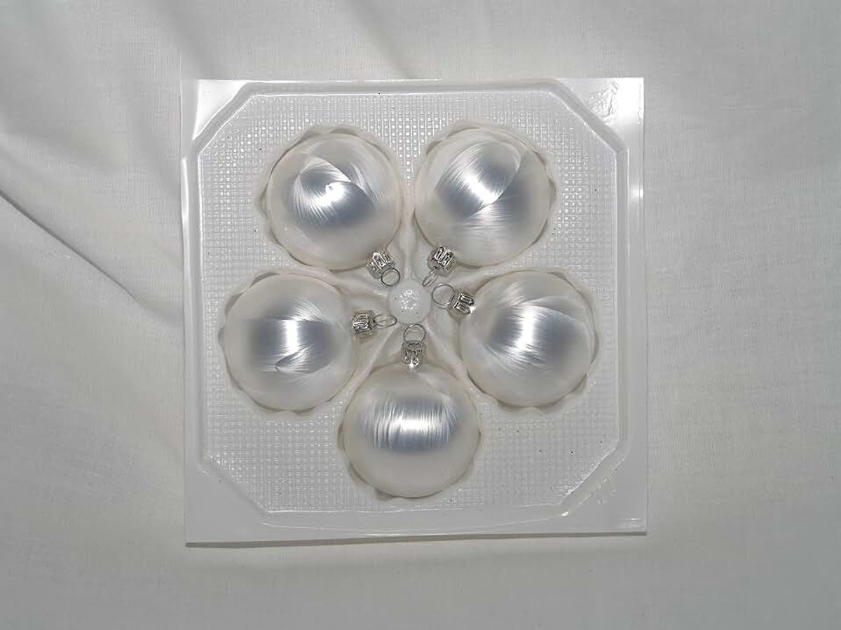 Kerstballen 6 cm 5-voudig ijswit uni mondgeblazen