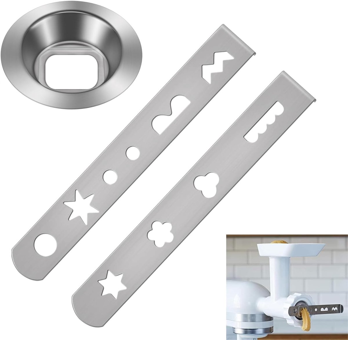 Voorzetstuk, spuitgebakopzetstuk, accessoires voor vleesmolen, 3 stuks gebakopzetstuk, roestvrij staal, 9 verschillende vormen, voor roestvrijstalen mondstuk, koekjesaccessoires