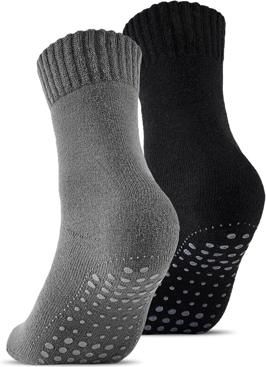 2 Paar ABS Sokken met Wol voor Heren en Dames, Thermosokken van Vol-Frotté, Antislip Wollen Sokken, Slipvaste Stoppersokken, Wintersokken, Warme Huissokken