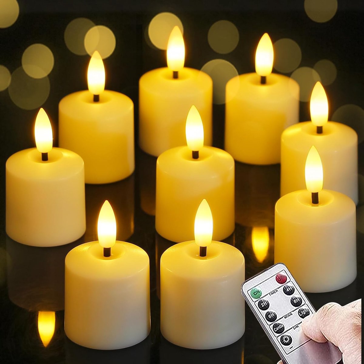Flikkerende zonder vlam LED-kaarsen met batterijen afstandsbediening, 4cm x 6,5cm Ivoor 2/4/6/8 uur timer batterijgevoerde zuilvormige kunststof kaarsen langdurig set van 9