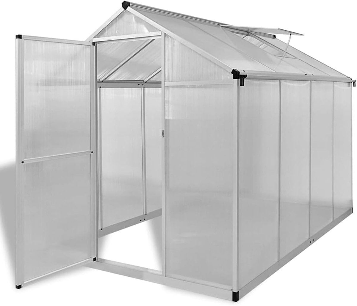 Broeikas van versterkt aluminium met basisframe 4,6 m², gazon en tuin, tuinieren, broeikas 41317