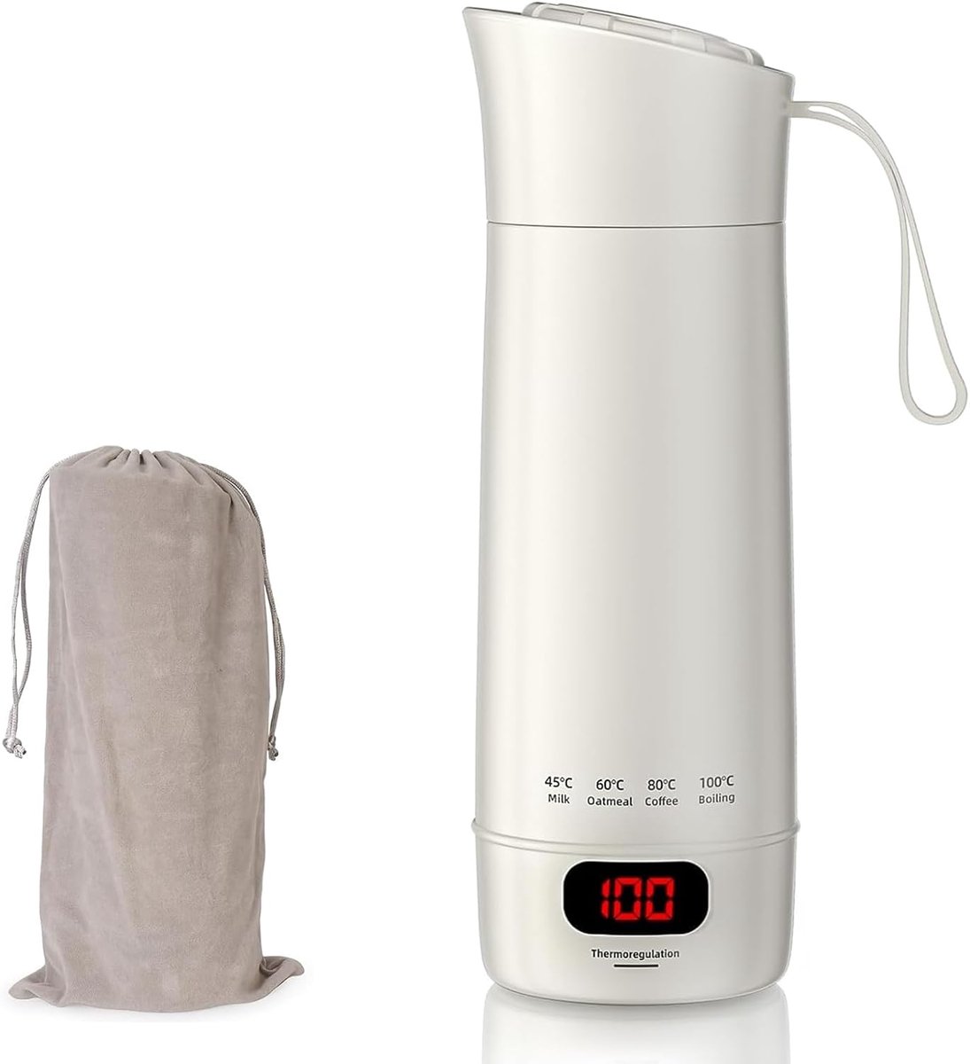 Elektrische Waterkoker, 400 ml, 300 W, 304 Roestvrij Staal, Dubbelwandig, 4 Temperatuurinstellingen, Snel Opwarmen, Warmhoudfunctie