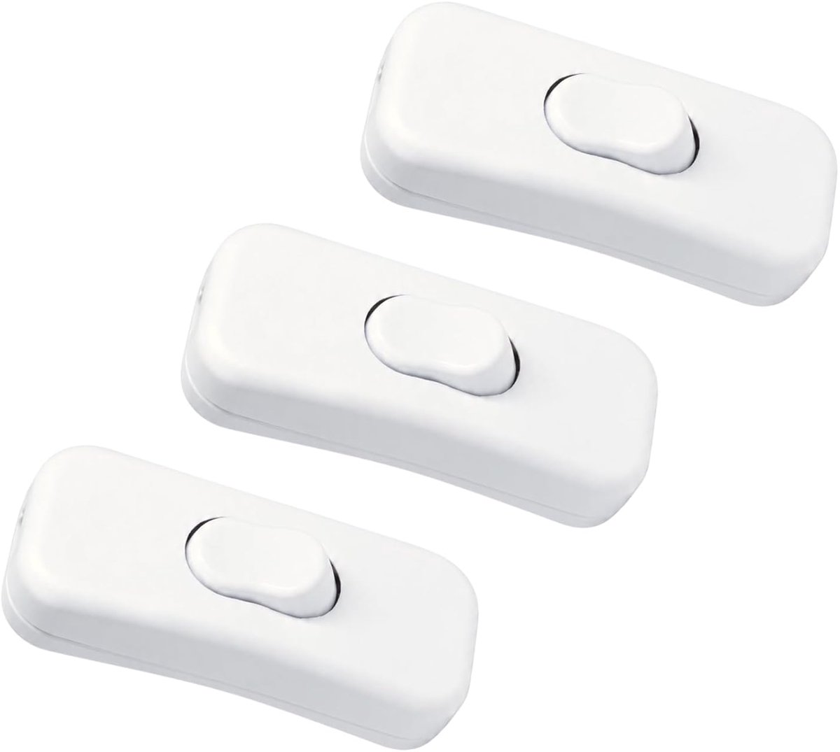Set van 3 2-polige snoerschakelaar, wit, 2 A, 250 V, tussenschakelaar met kantelfunctie, vlamvertragende kabelschakelaar als drukschakelaar voor lamp, elektrisch apparaat
