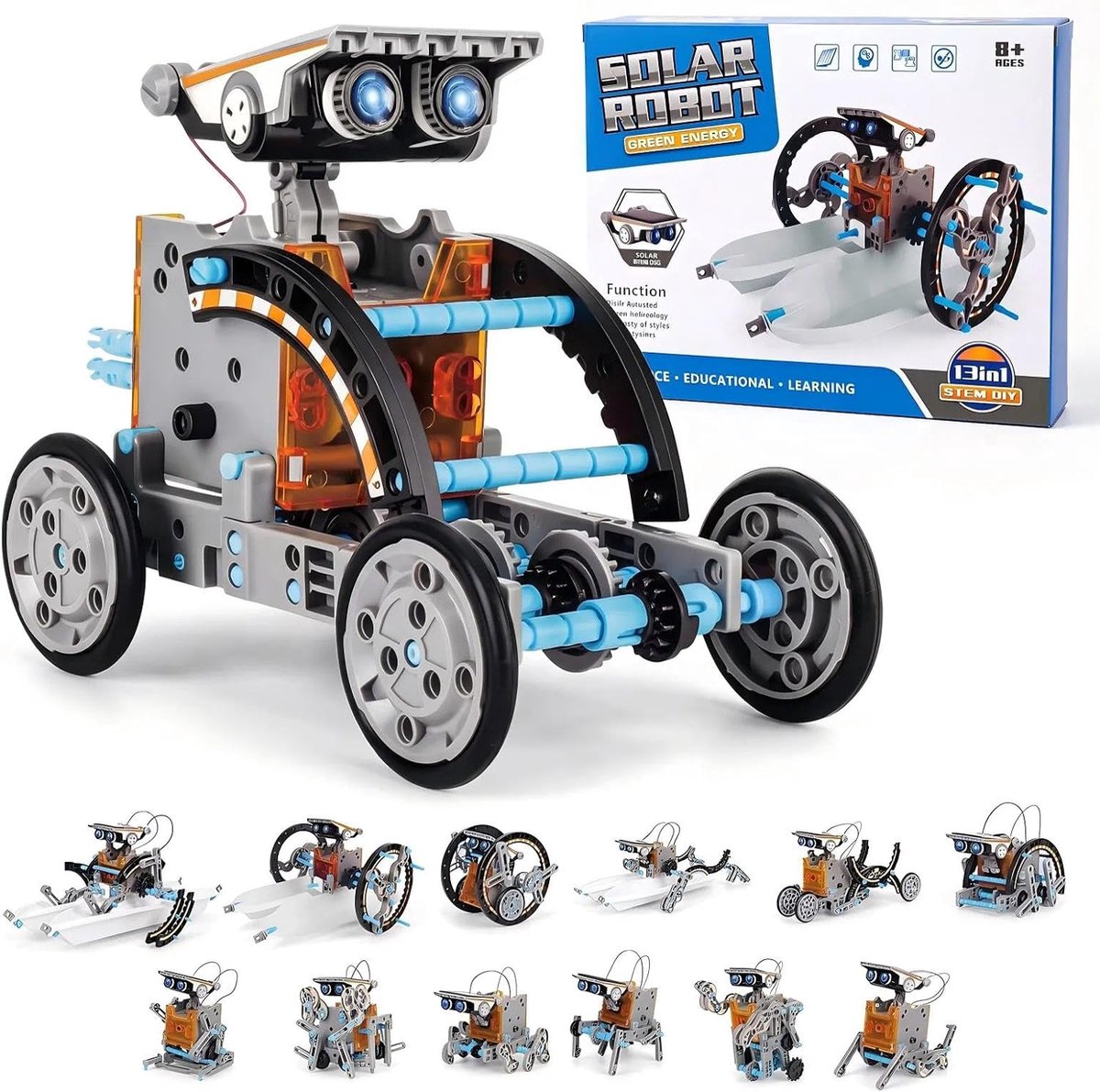 13-in-1 Solar Robot Speelgoed, STEM Educatief Speelgoed met 190 Onderdelen voor Kinderen Jongens Meisjes + Jaar, Creatief Bouwspeelgoed voor Wetenschap & Techniek