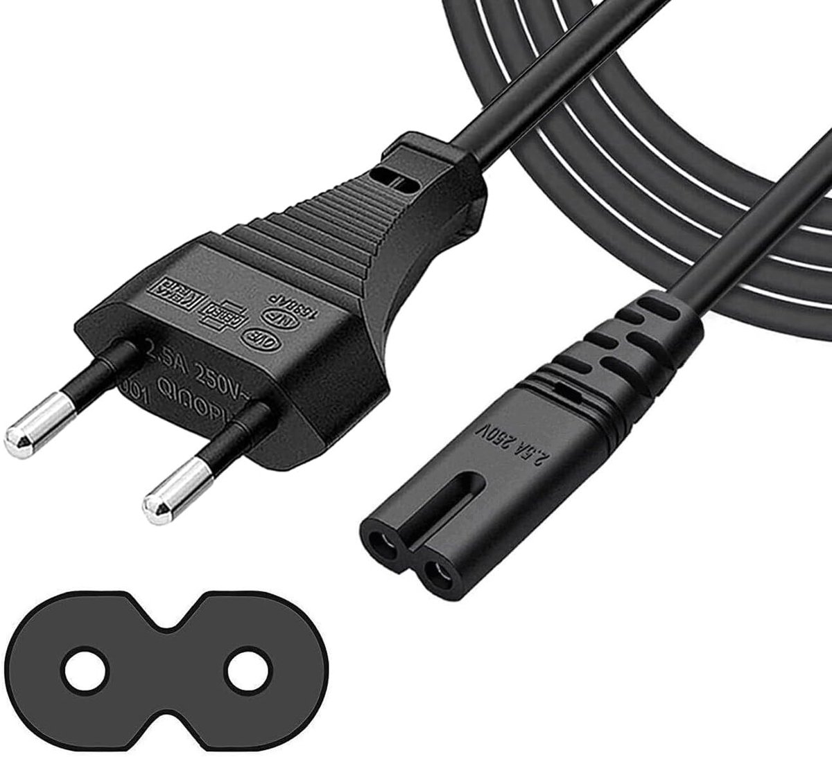 3 m zwart EU, stroomkabel C7 2-pins figuur 8 stekker bipolaire kabel voor PC monitor, DVD, printer, Samsung Philips LG Sony TV, PS5, PS4, PS3, Microsoft Surface Go/Laptop/Book, HP Envy