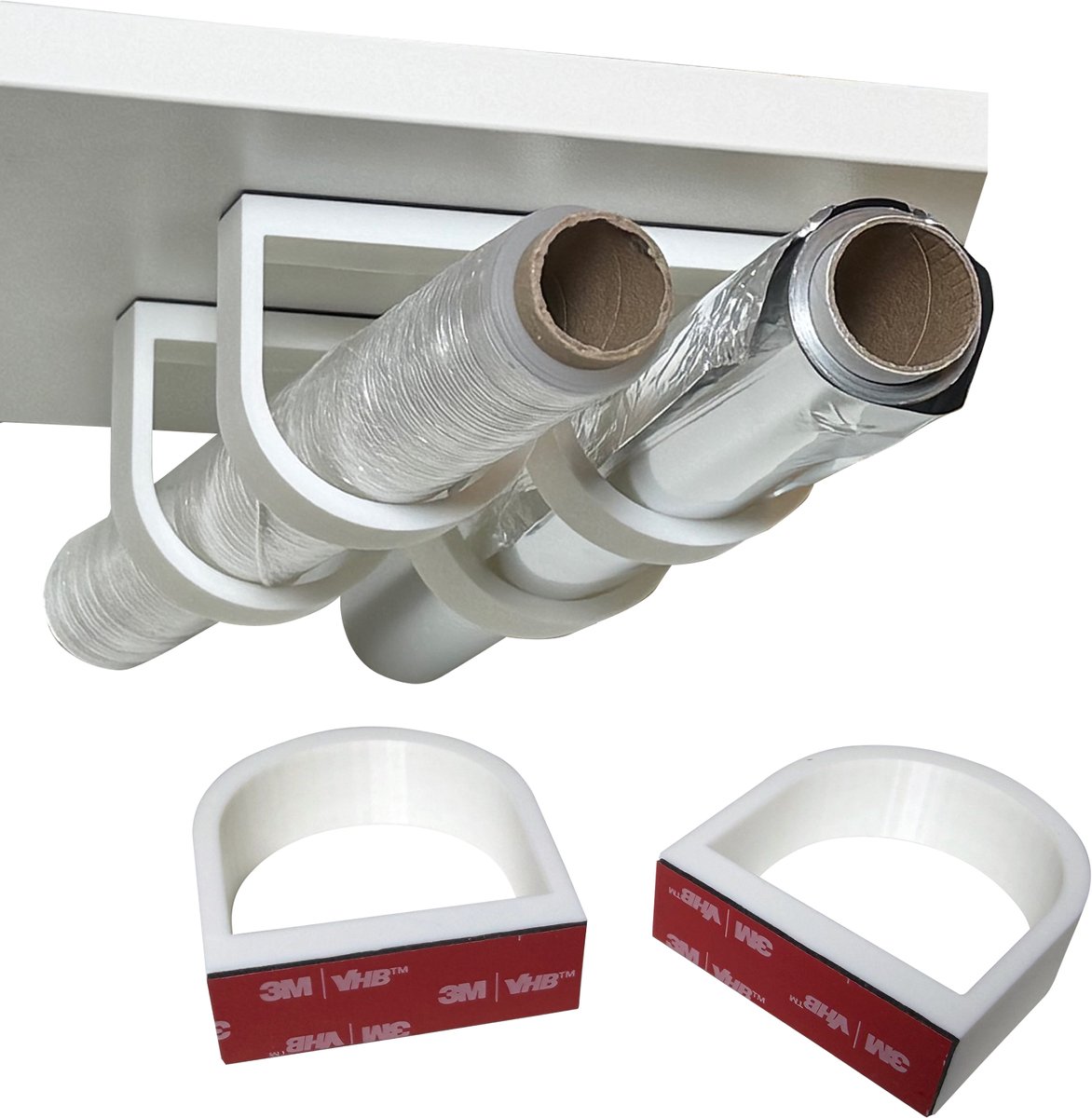 Keukenkast Organizer - Wit - 2 Sets - Vershoudfolie Houder - Bakpapier - Aluminiumfolie - Foliehouder - Zonder Boren