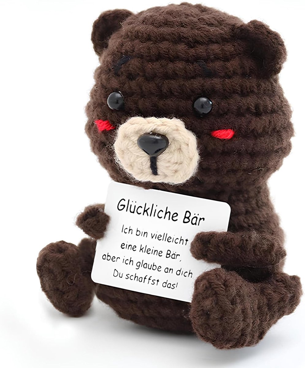 Beer, Pocket Hug Gelukkige Beer, Get a Hug Bear, Creatieve breiwol, beer-pop en kleine omarming, geluksbrenger, cadeau voor moedermaker, goede verbetering cadeau (9 x 7 x 8 cm)