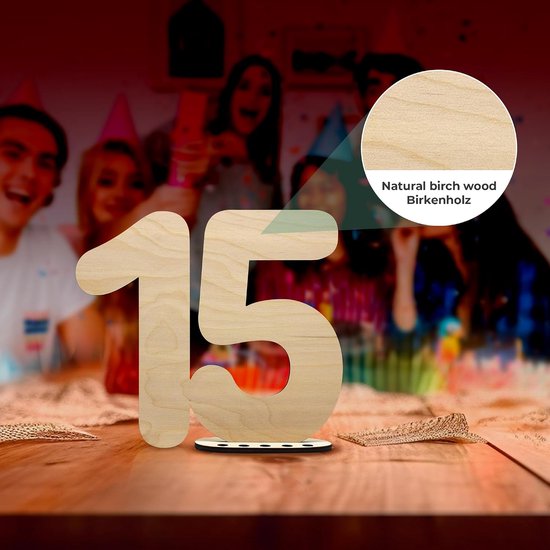 Gastenboek houten bord nummer 15 - Cadeeidee, wenskaart om te beschrijven, als cadeau met standaard voor geldgeschenken - Decoratie cadeau voor de 15e verjaardag, 15-jarig jubileum of huwelijk — afbeelding 5