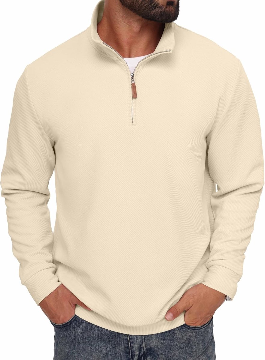 Heren Quarter Zip Sweatshirt Geribbelde Pullover Casual Top