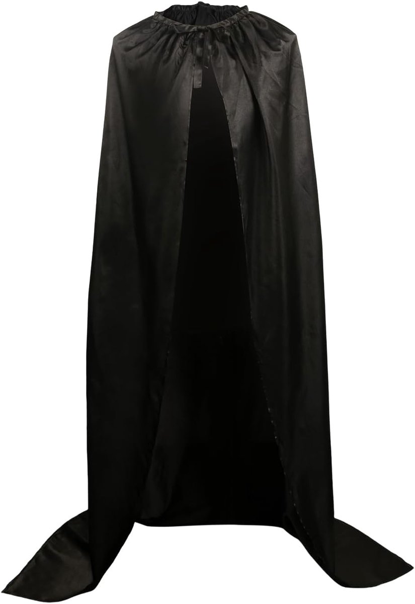 cape zwart satijn mantel middeleeuwse cape carnaval Halloween tovenaar vampier kostuum volwassenen