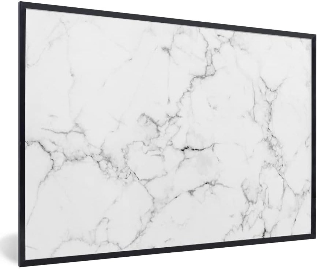 Poster met Lijst - 60x40 cm - Marmer - Wit - Grijs - Luxe - Marmerlook - Structuur