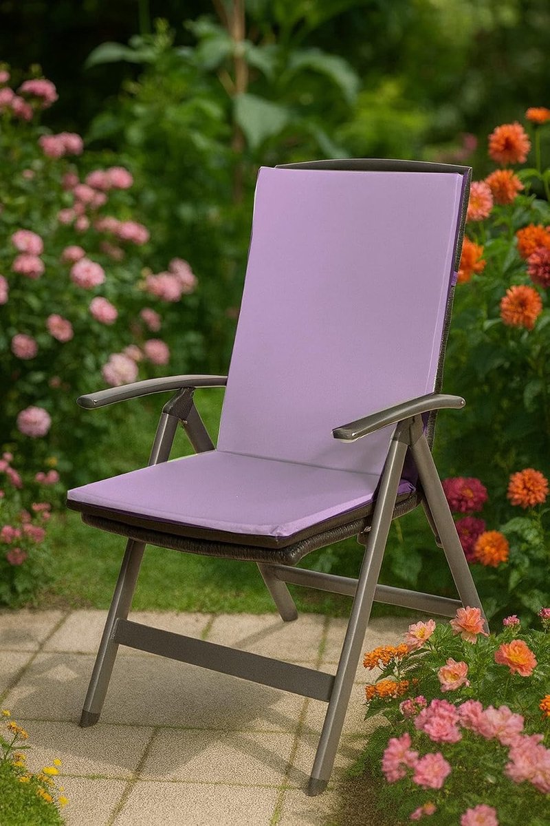 Set van 6 vierkante stoelkussens, zitkussens voor tuinstoel, tuinstoelkussens voor buiten, zitkussen voor een hoge rugleuning (lichtpaars)