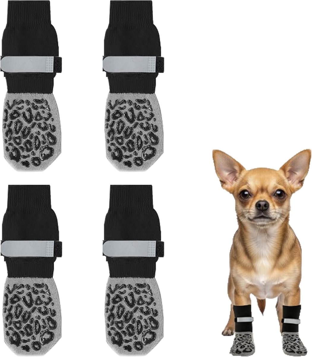 4 stuks zwarte hondensokken voor buiten, zachte verstelbare pootbescherming van katoen, hondensokken antislip, zacht en comfortabel, eenvoudig te bedienen, geschikt voor binnen en buiten