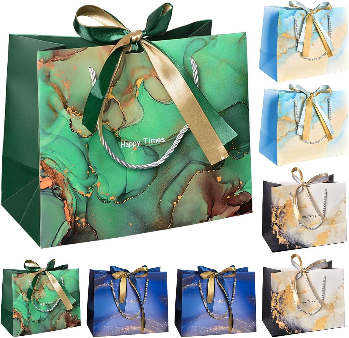 8 Stuks Cadeautassen met Lint 25 x 20 x 12.7CM - Grote Papieren Tassen voor Verjaardagen, Kerst en Feestdagen