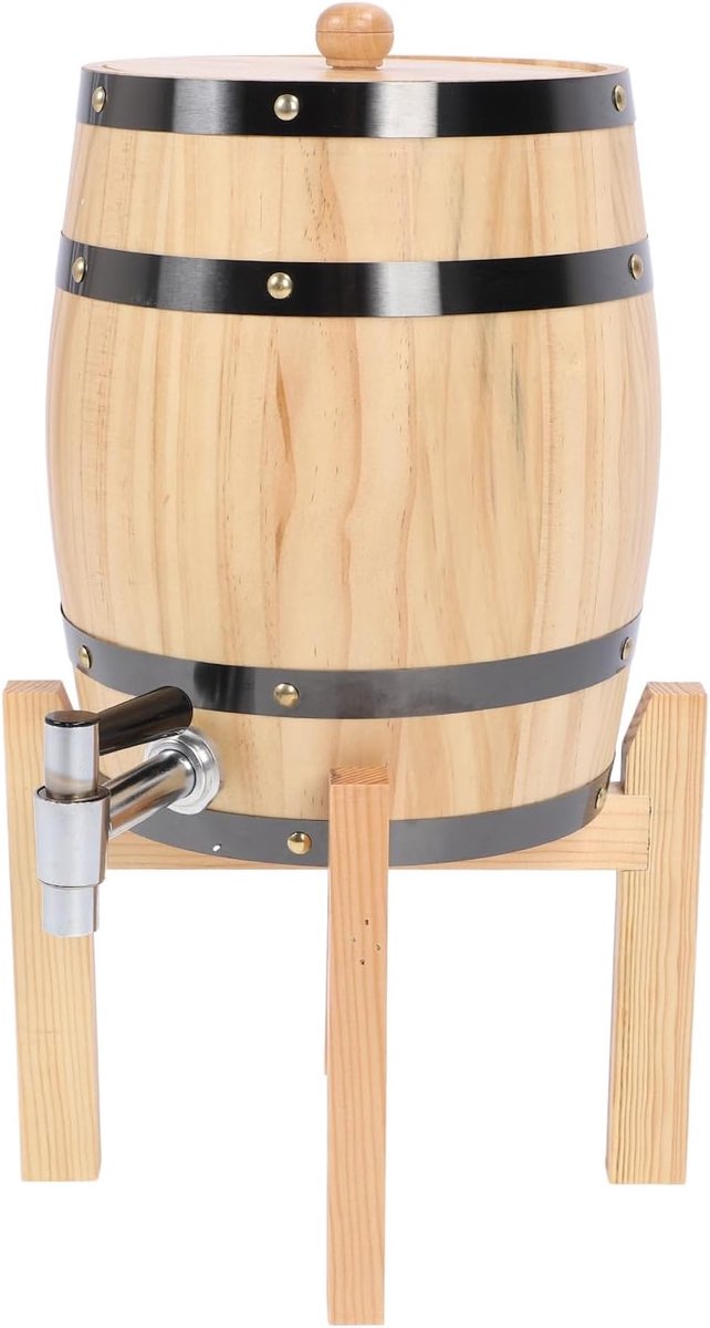 3L Eiken Wijnvat met Kraan, Verticaal Houten Wijnvat, Kleine Voetafdruk, Eiken Bierwhiskyvat, Premium Stevig voor Het Brouwen van Wijnopslag, Inclusief