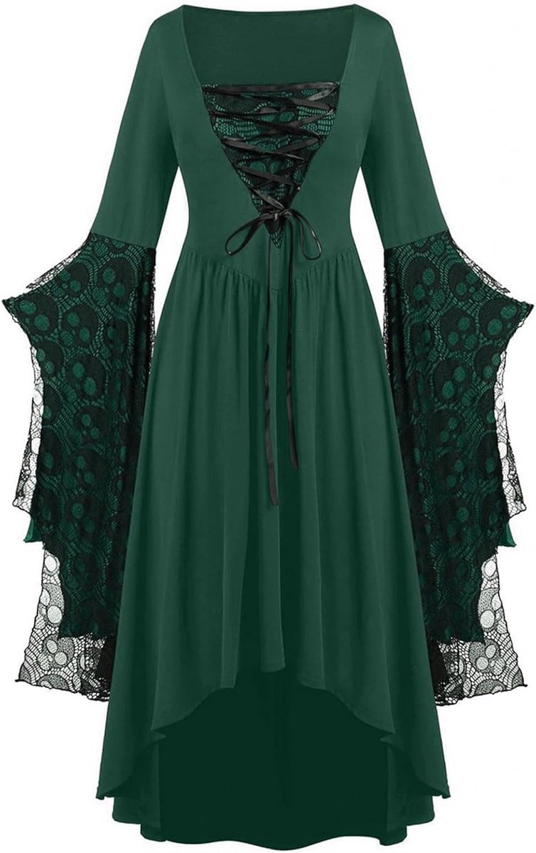 Gothic kleding voor dames, Halloween, kant, skelet, punk, grote maat, retrojurk, middeleeuws kostuum