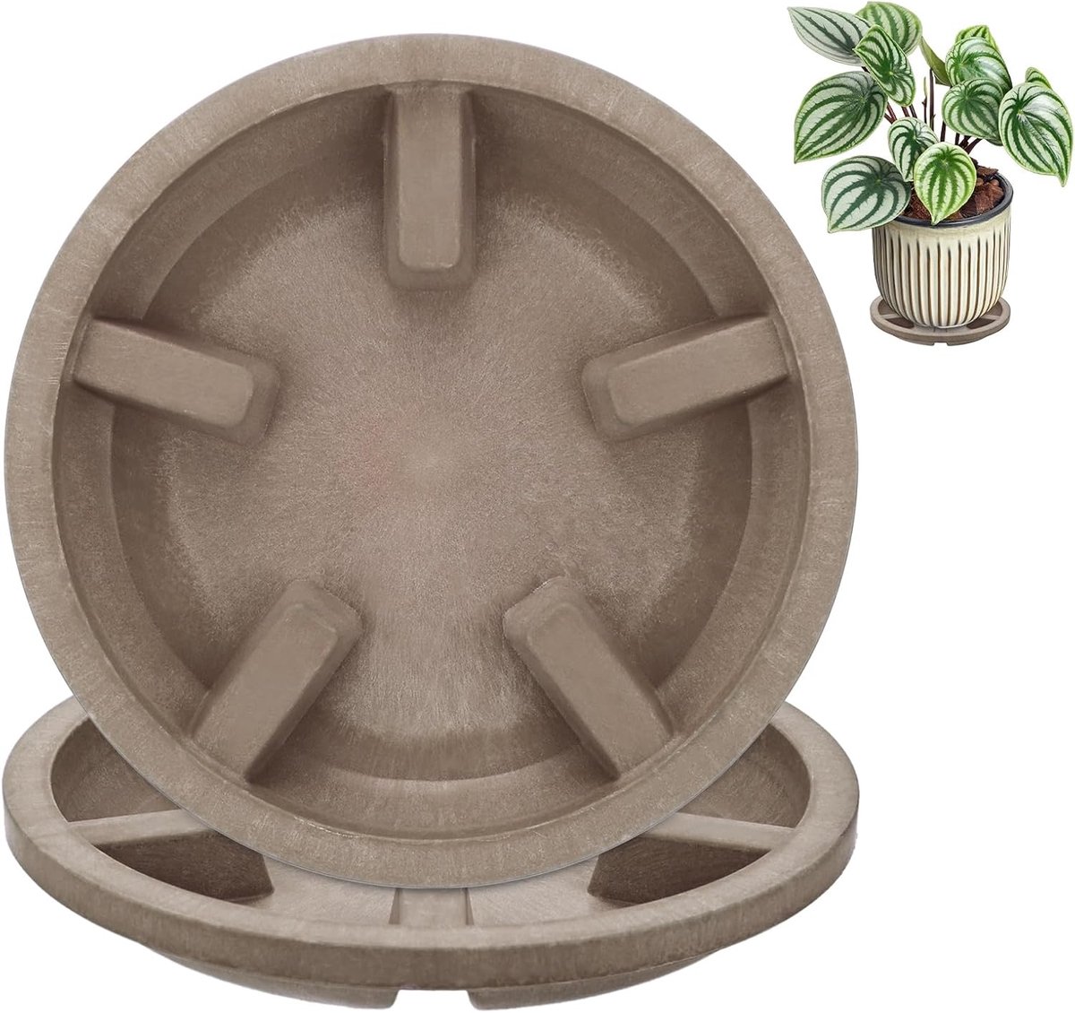 Schotels, 5 inch OD anti-rot wortel hars bloempot plantenschotels voor binnen/buiten, bloempot druppelbak [9,7 cm ID, koffie]