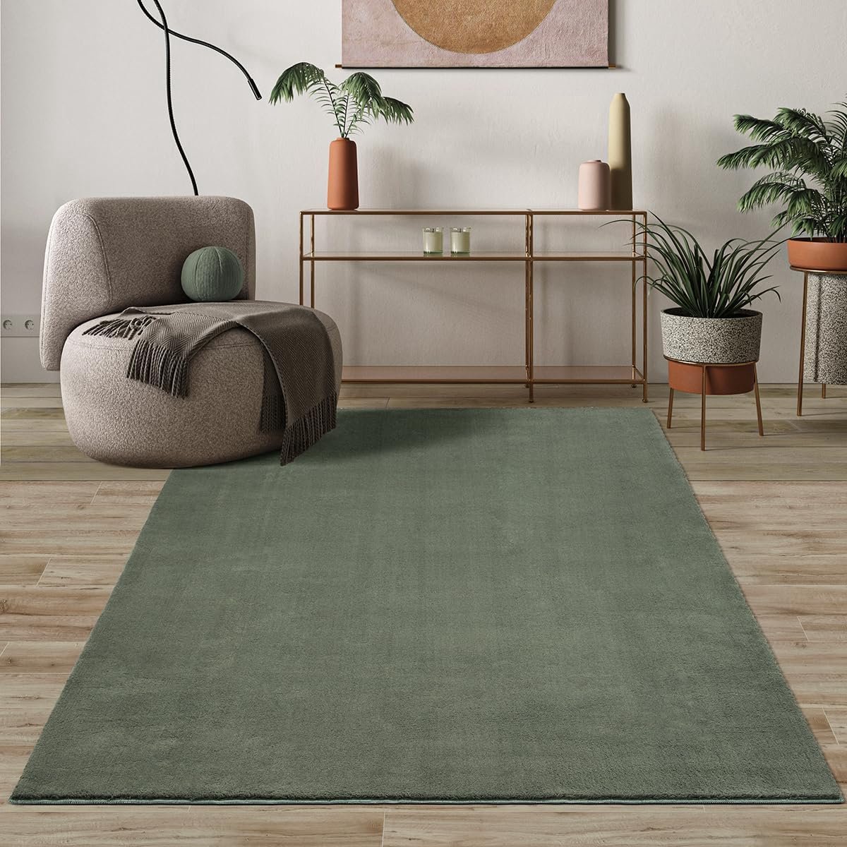 Comfort modern pluizig laagpolig tapijt, antislip onderkant, wasbaar tot 30 graden, heerlijk zacht, bontlook, bos, 120 x 160 cm