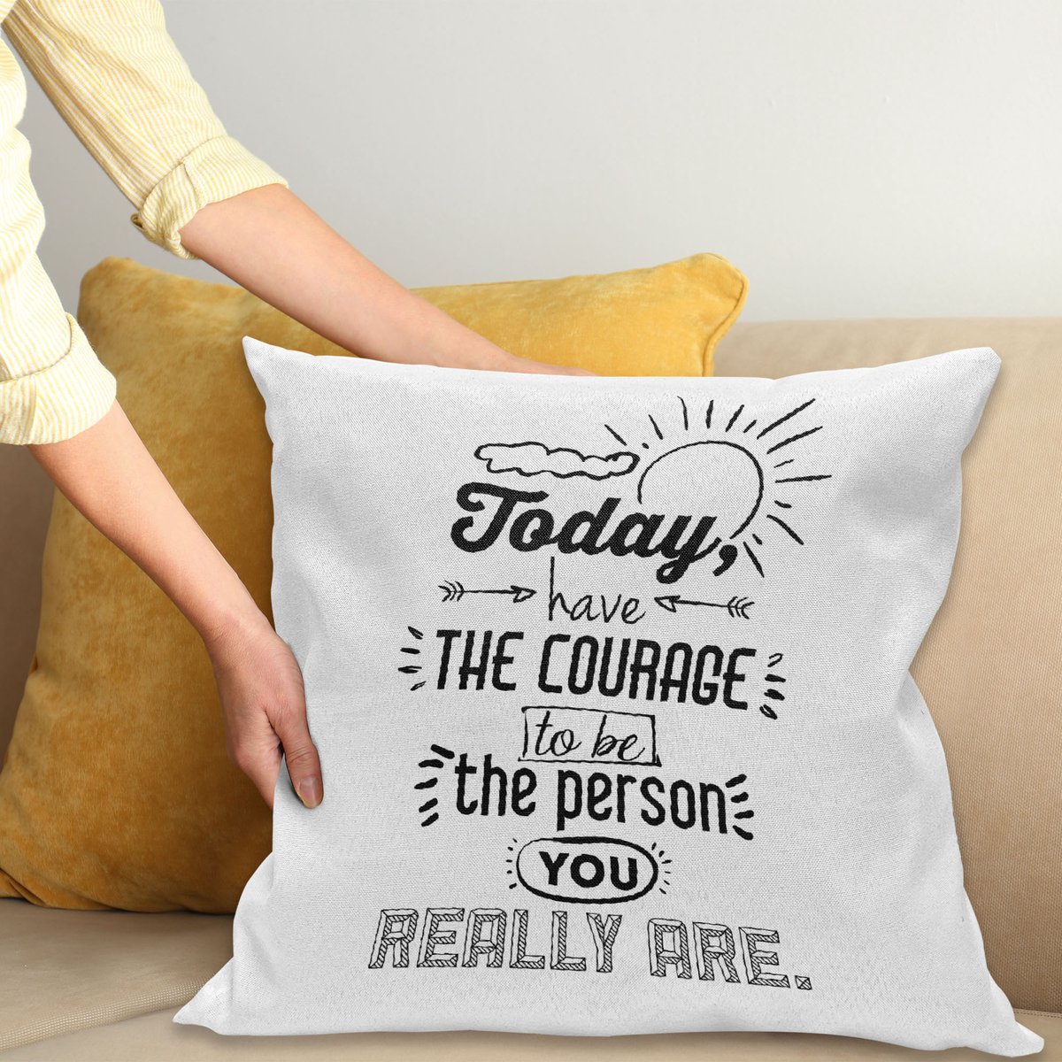 ABAKUHAUS Inspirational Sierkussenhoes, Positive Woorden Thema Encouragement Woorden Motivational Ontwerp Print, Decoratieve Vierkante Sierkussenhoes, 60 x 60 cm, Zwart Wit