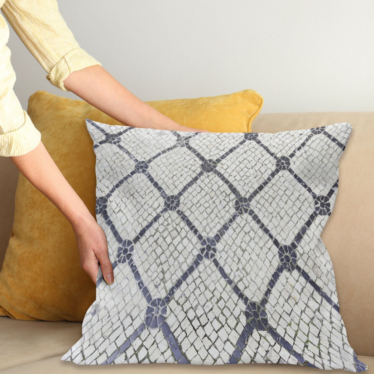 ABAKUHAUS Grunge Sierkussenhoes Set van 4, Abstract en Modern Stijl Brushstroke Ornamenten Geometrisch Vierkanten, Modern Accent Dubbel-Dubbelzijdig Digital Print, 24", Donker Petrol Blauw en Grijs