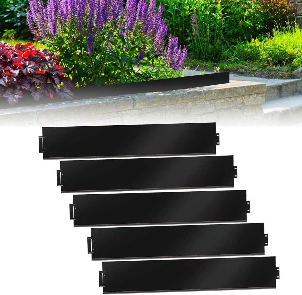 Verzinkt metaal, 10 m lengte, bloembed omranding, metaal, 18 cm hoog, maairand, palissade, kan voor binnenplaats, tuin, tuinliefhebbers, zwart (lengte 10 m - hoogte 18 cm)