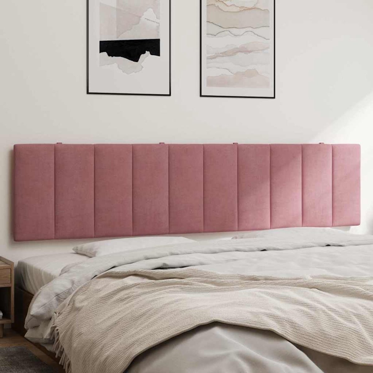 Hoofdbordkussen, roze fluweel, 200 cm, met sponsvulling en ritssluiting, voor wand- of bedframe