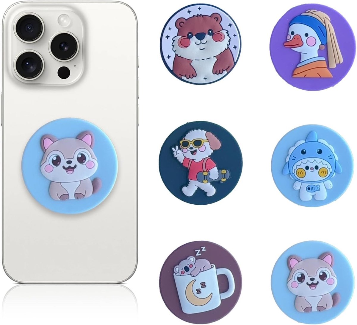 6 stuks telefoongrepen cartoon smartphonehouder uittrekbaar en intrekbaar van PVC universele telefoonhouder en vingerhouder mobiele telefoon