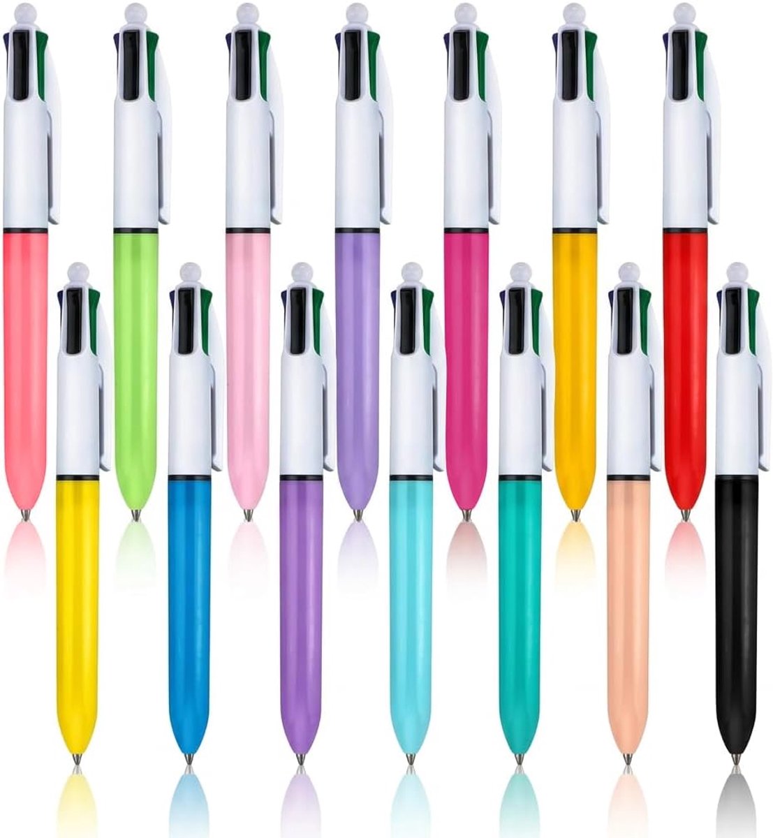 14 stuks 4 kleuren balpen, 4-in-1 intrekbare meerkleurige balpen, kleurrijke vierkleurige pen met gladde 1 mm punt voor kantoor, thuiskantoor en school