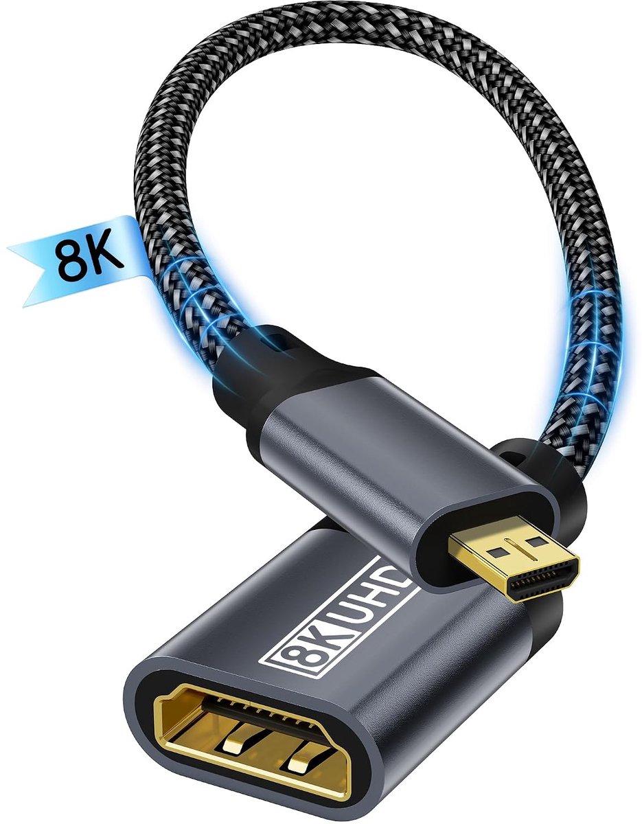 HDMI naar HDMI,20cm adapter 8K@60Hz 4K@120/240Hz Micro HDMI 2.1 adapter eARC Dolby Atmos HDR Ultra High Speed HDCP Compatibel met Raspberry Pi5/4 Hero 7 Camera DSLR Monitor Laptop PS5,G8 G9,HDTV