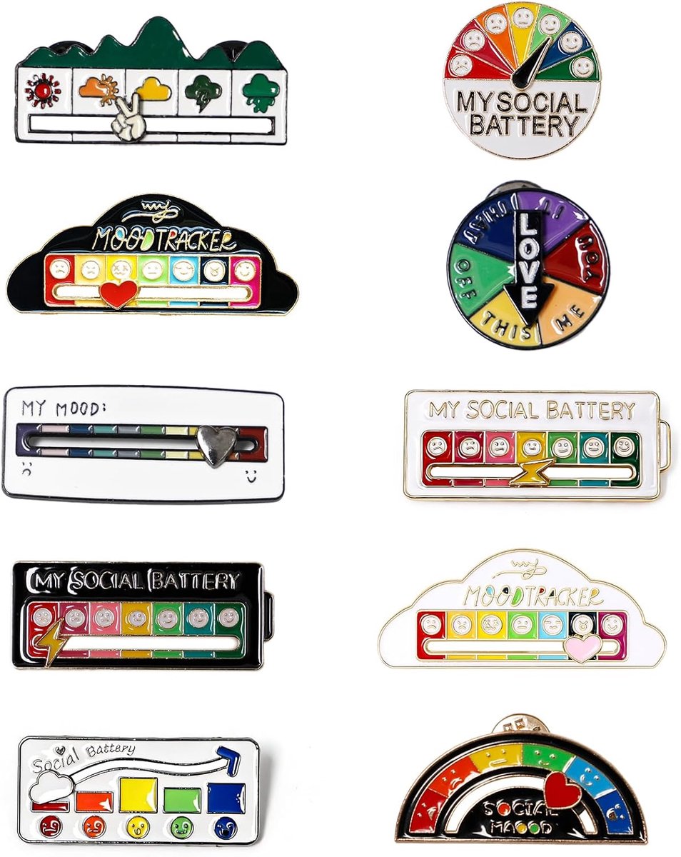 Pin Social Battery Stemming Broche Grappige Pin Mood Tracker Pin Mmod Social Battery My Pin Broche voor sociale interacties, sieraden, decoratie, Universeel, Gelegeerd staal