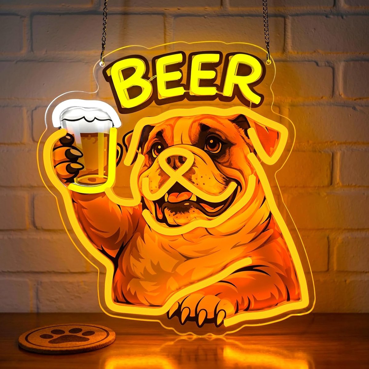 Lichtreclame, Bulldog Drinken Bier LED-neonborden voor wanddecoratie, Dimbaar Grappig Hond-neonlicht voor Bar Pub Decor, USB-aangedreven neon bar bord voor thuisbar Man Cave Party