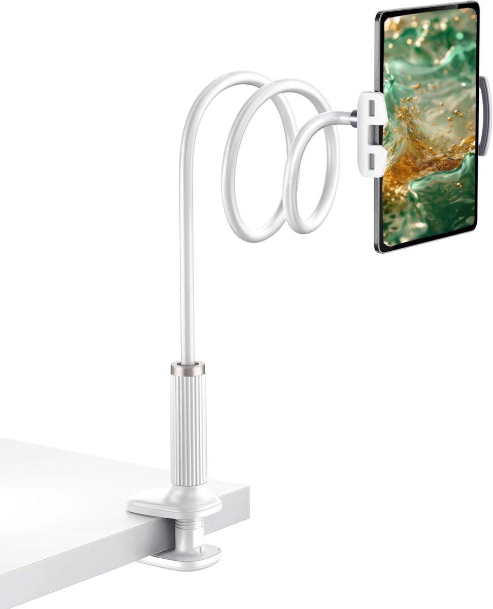 Tablethouder voor zwanenhals, flexibele verstelbare arm in bed voor iPad/mobiele telefoon/iPad Air, iPhone en andere 4,7-10,5 inch apparaten (wit)