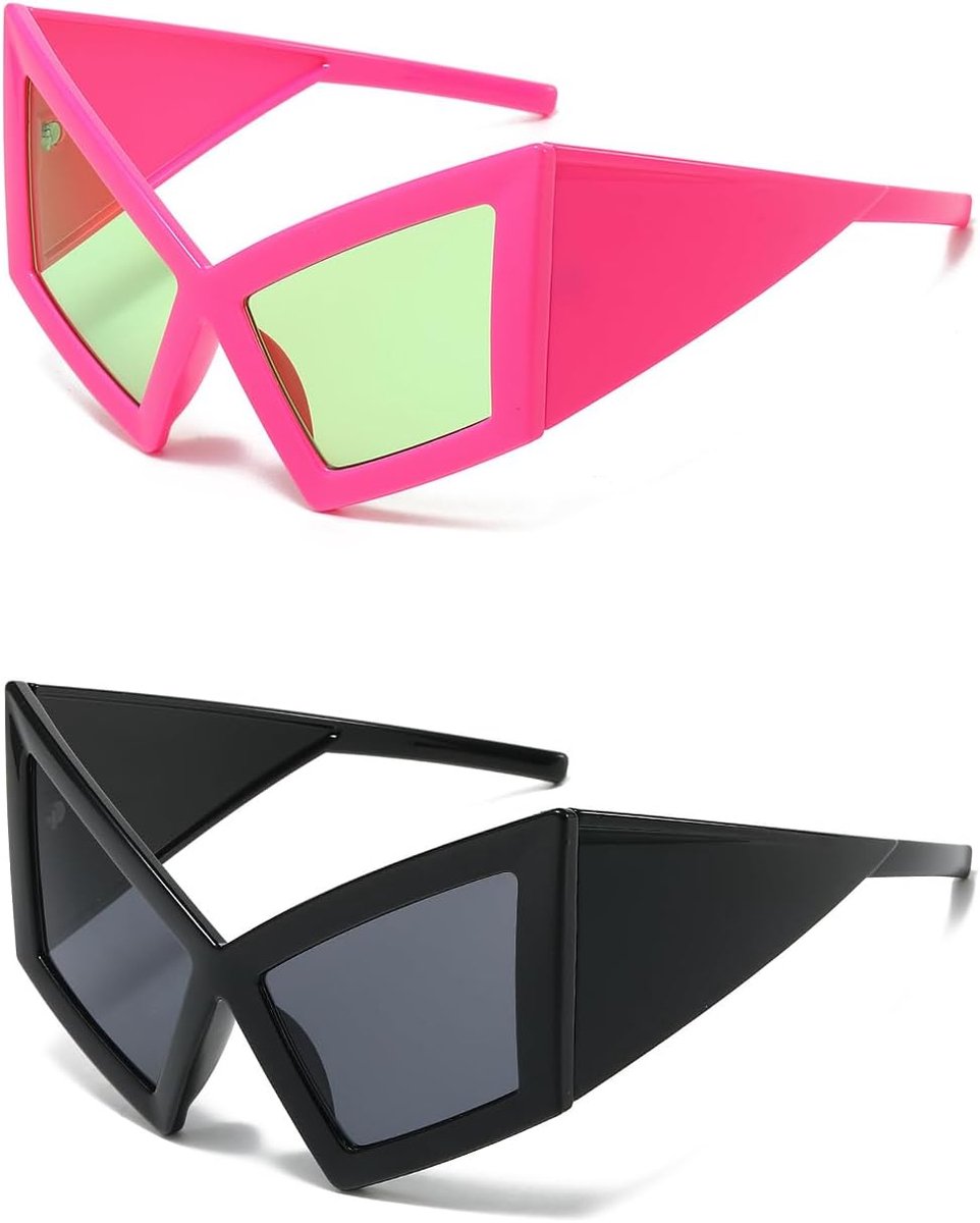 Zonnebrillen voor dames, jaren 80 en 90 retro zonnebril punk, grappige zonnebrillen party groot frame, feestbril voor vrijgezellenfeest, bruidsfeesten en carnaval (roze +