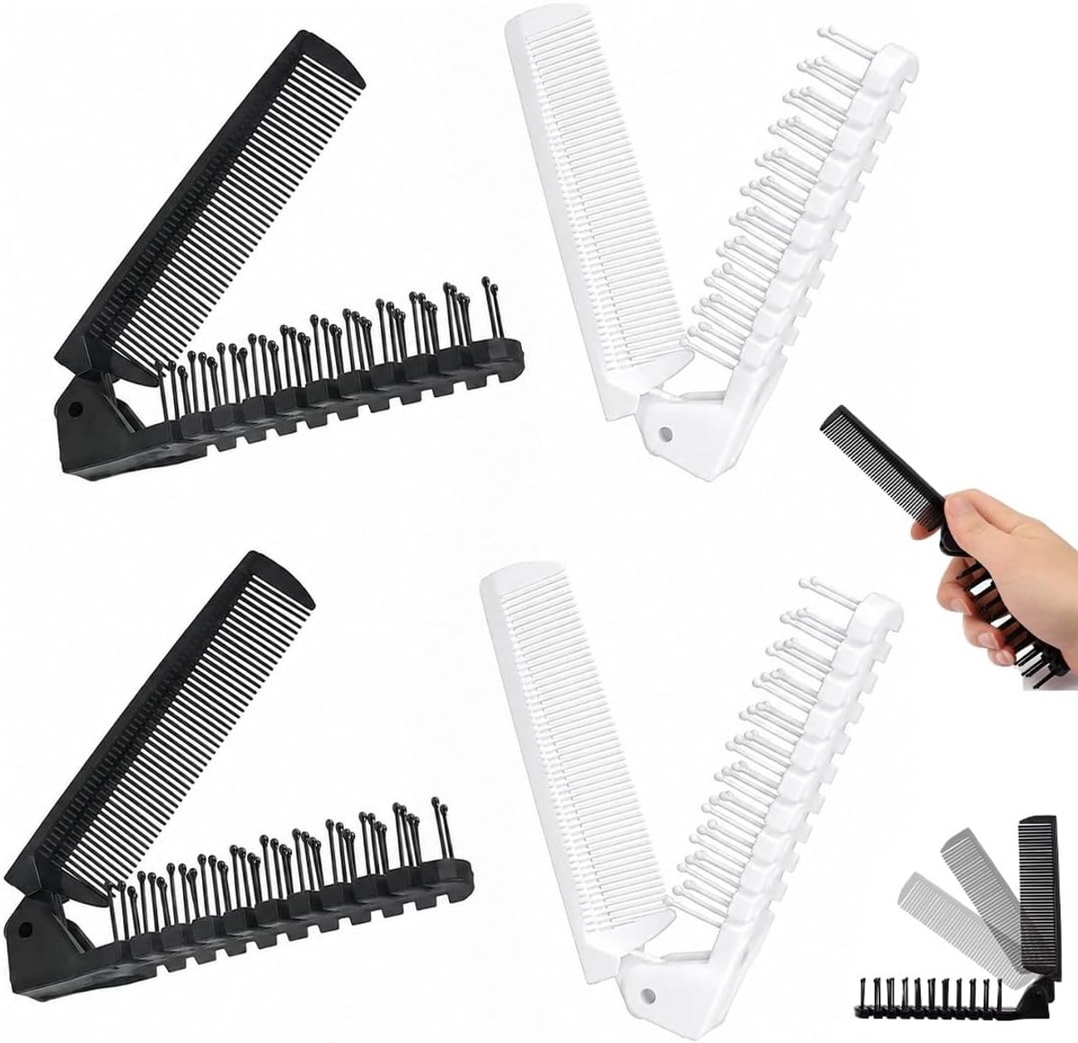 4 opvouwbare reisborstels, dubbele tandenborstels, set met 4 borstels, voor alle haartypes en stijlen, compacte reisborstel
