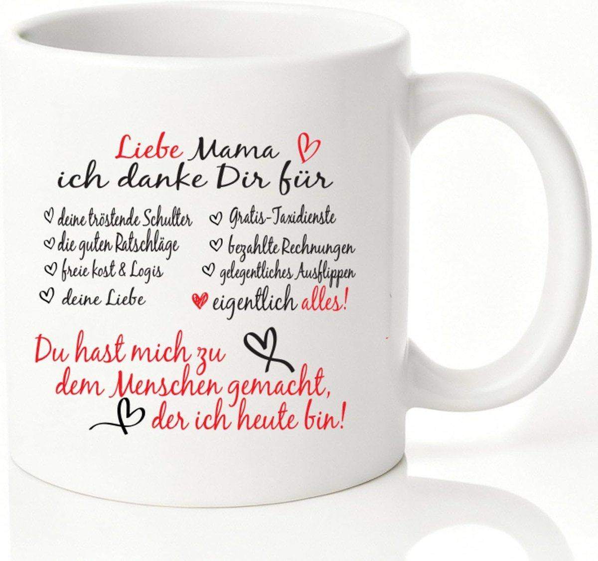 "Liebe Mama, ich danke dir" - hart spreuk mok van keramiek - cadeau voor mama voor Moederdag, verjaardag, Kerstmis of gewoon als bedankje