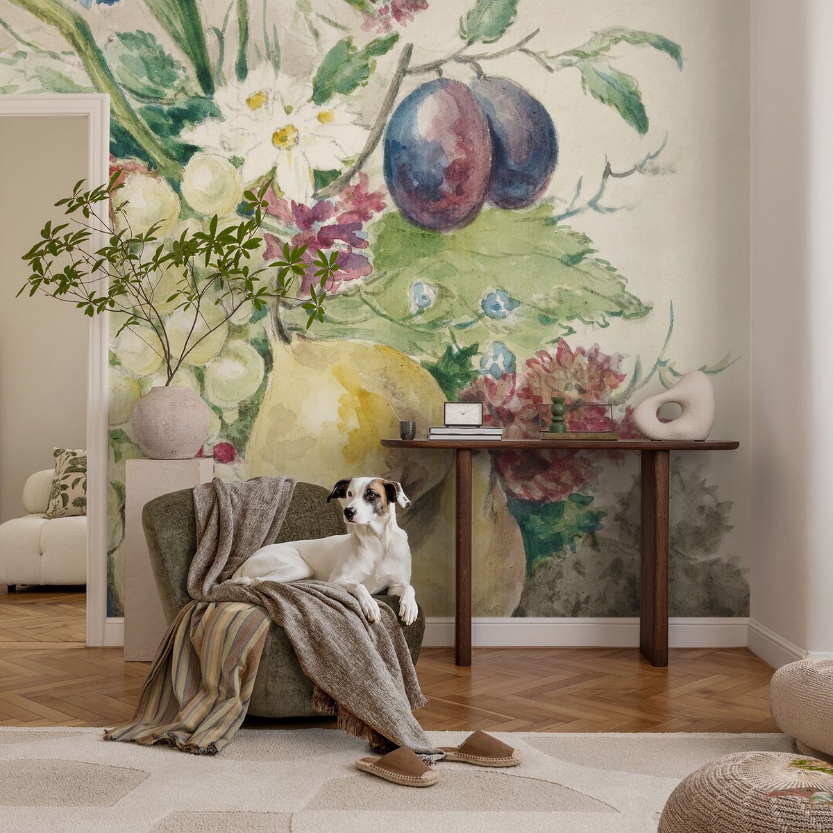 Coloray Vliesbehang - Geel Snellijm Behang - 104x70 cm - Bloemen En Vruchten Fotobehang Vlies - Woonkamer behang Voedsel - Muurschildering - Woonkamer behang
