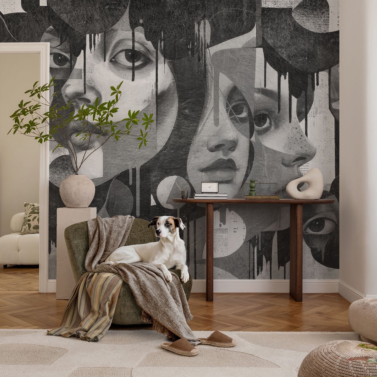 Coloray Vliesbehang - Zwart-Wit Snellijm Behang - 104x70 cm - Vrouwengezichten Muurschildering - Slaapkamer behang Deel - Fotobehang Vlies - Slaapkamer behang