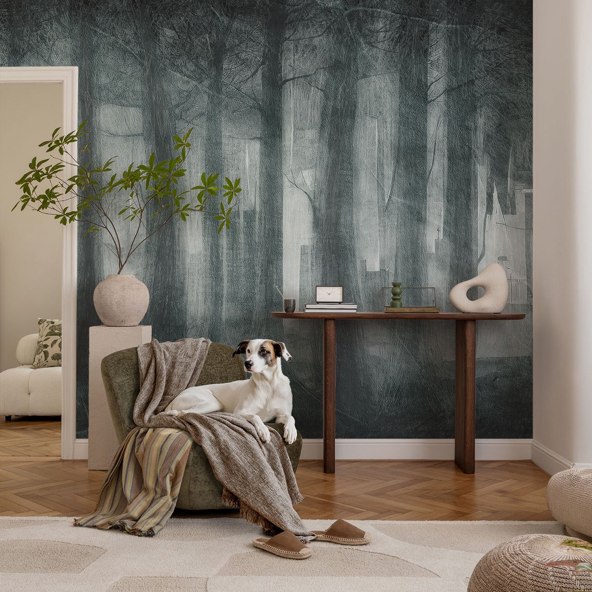 Coloray Vliesbehang - Grijs Snellijm Behang - 104x70 cm - Mysterieus Bos Fotobehang Vlies - Hal behang Landschappen - Muurschildering - Woonkamer behang